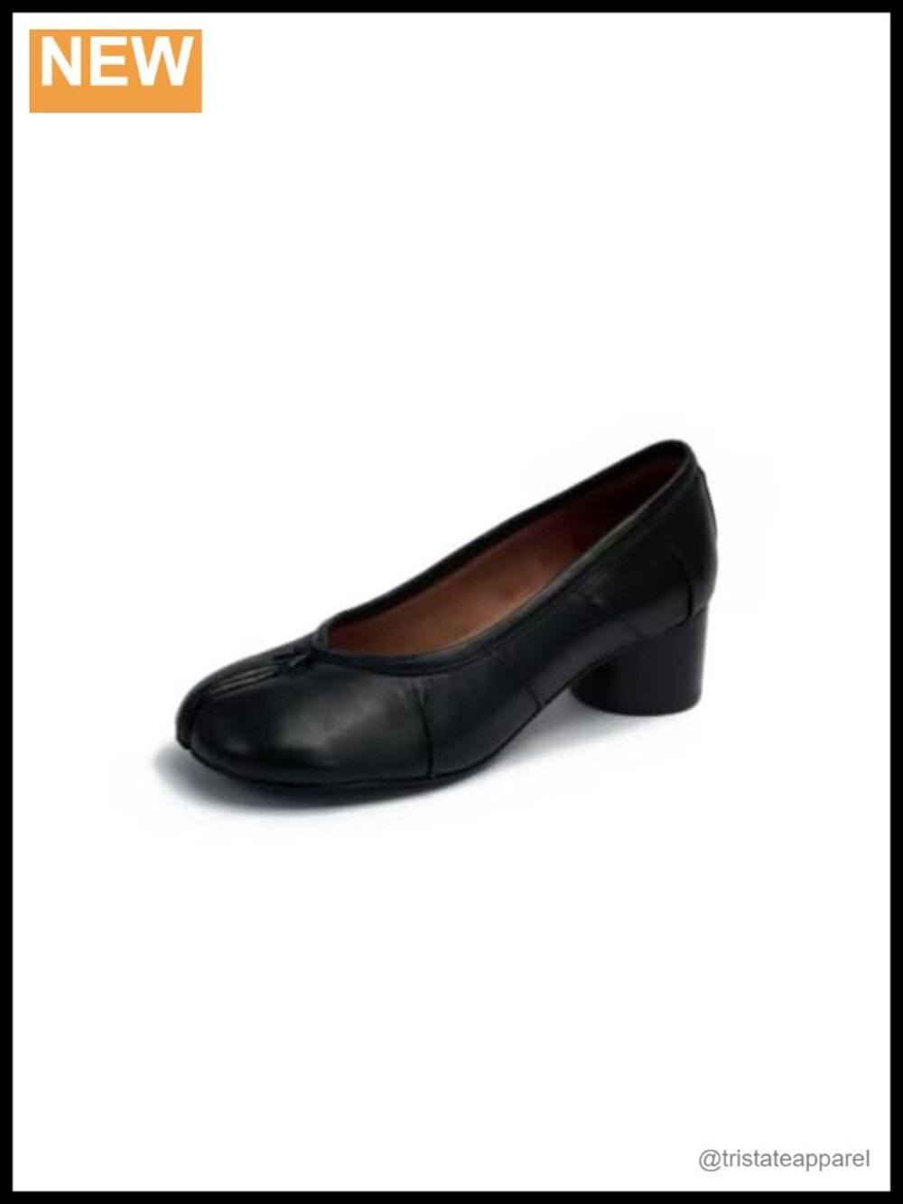 Genuine Leather Tabi Heels Split Toe Mid Heel Pumps